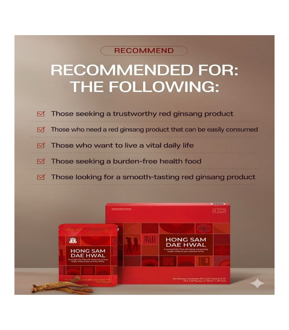 CheongKwanJang Red Ginseng Daehwal 70ml x 30-Pack Daily Vitality