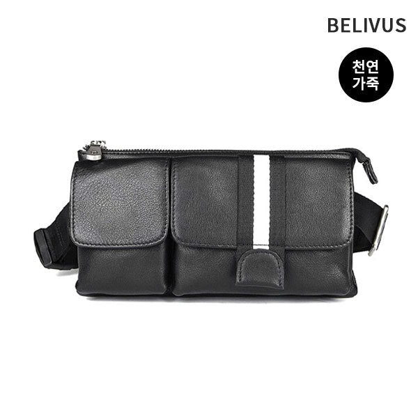 Billy's men daily black leather crossbody travel backpack BJI379