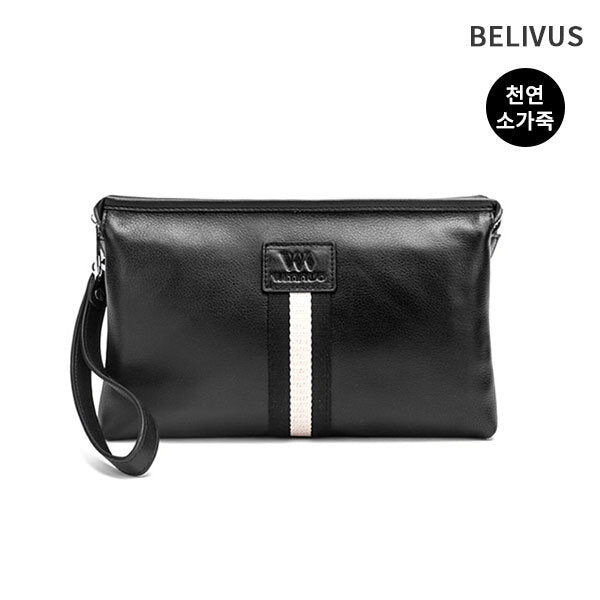 Billyverse Men's Daily Black Natural Cowhide Leather Clutch Handbag Pouch BJI220