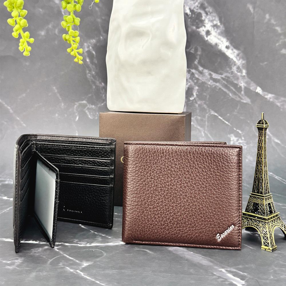 Hem Men's plain tan leather card storage metal logo mini wallet