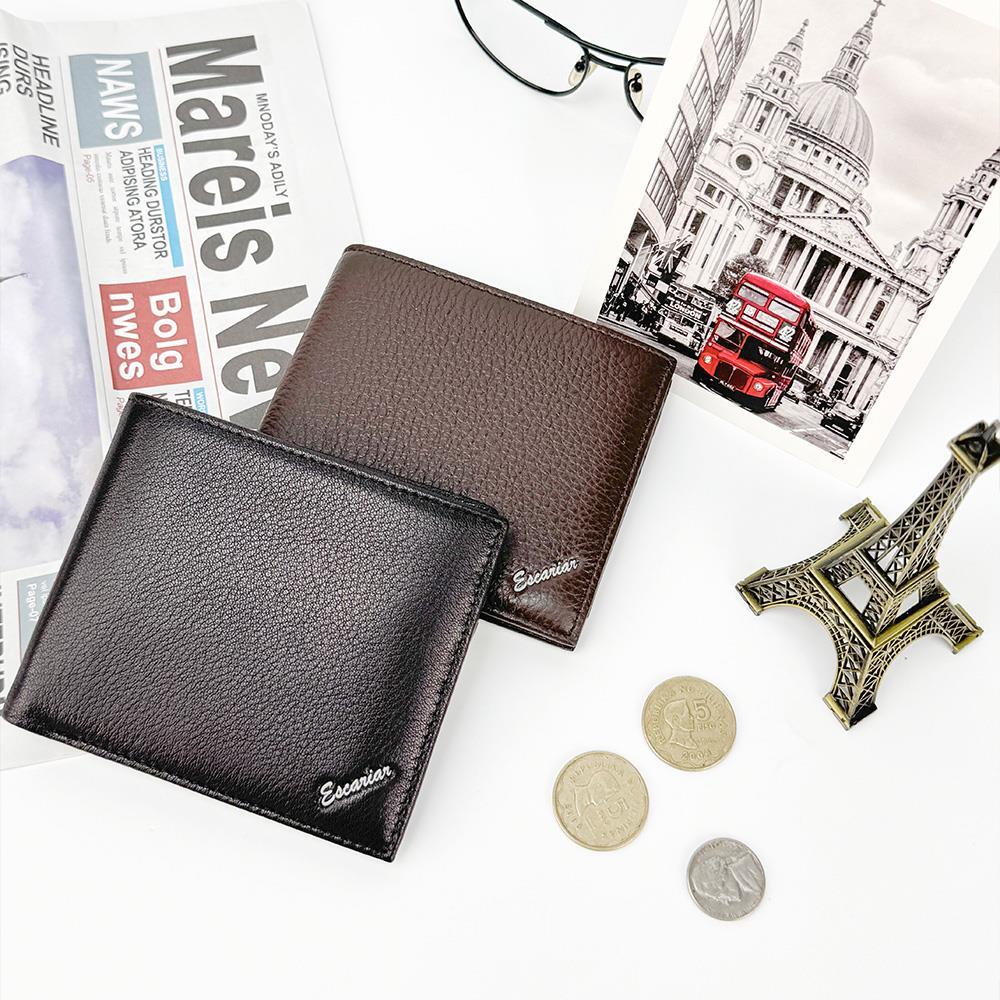Hem Men's Plain Leather Mini Card Wallet Metal Logo Ring Wallet