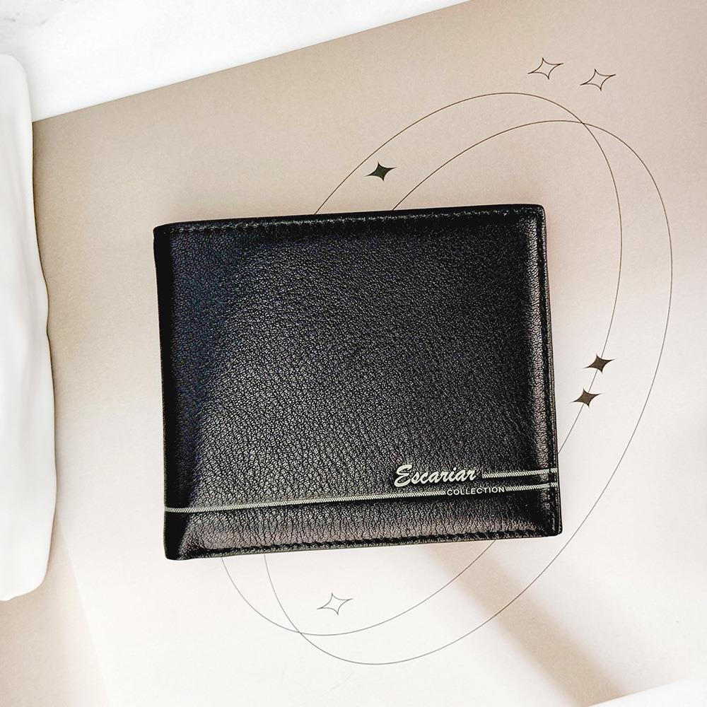 Hem Men's Simple Metal Logo Tan Leather Square Black Bicycle Wallet