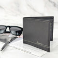 Men's Simple Metal Logo Leather Square Card Holder Black