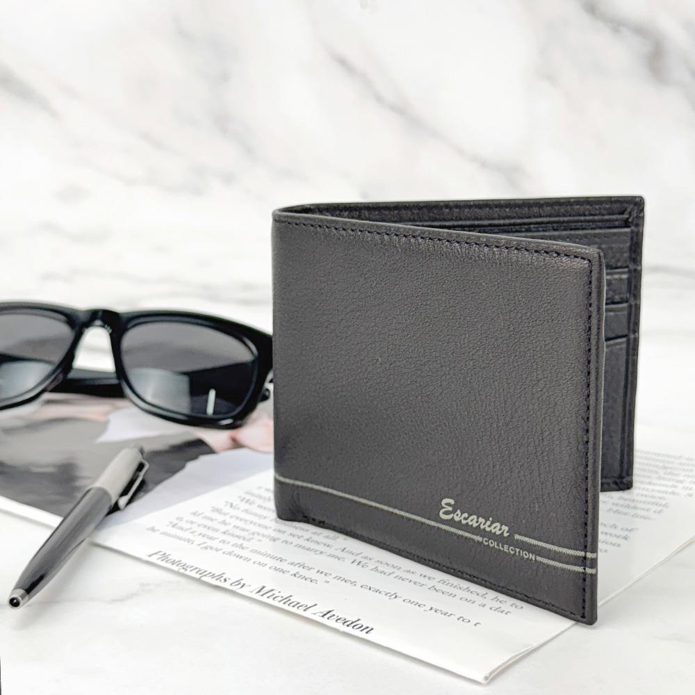 Men's Simple Metal Logo Leather Square Card Holder Black