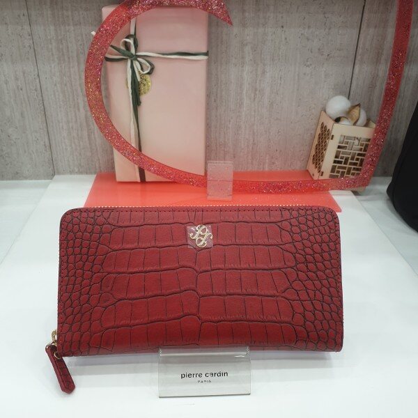 Pierre Gardeng Croc Pattern Red Zipper Long Wallet GN