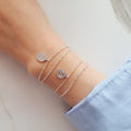 Silk fabric women's daily premium minimal silver coin pendant bracelet