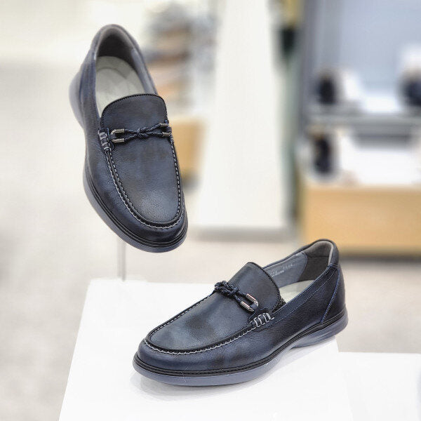 TANDY M323004 Men's 3cm Navy Cowhide Simple Leather Trim Comfort Loafer Slip-on TD104JK