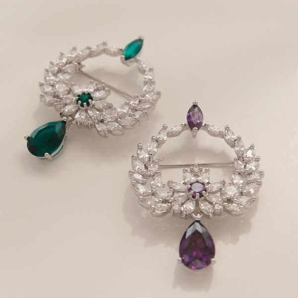 JayLoren Bivdaji 1Bb0291 Green Purple Drop Cubic Brooch
