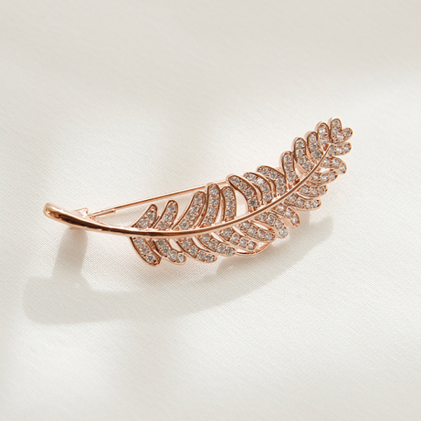JayLoren Bivedge 1Bh0199 Leaf Rose Gold Cubic Brooch