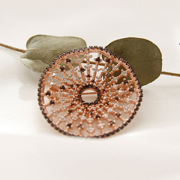 Gaye LoRen Bivdai 1Bh0201 Cognac Diamond Rose Gold Cubic Brooch