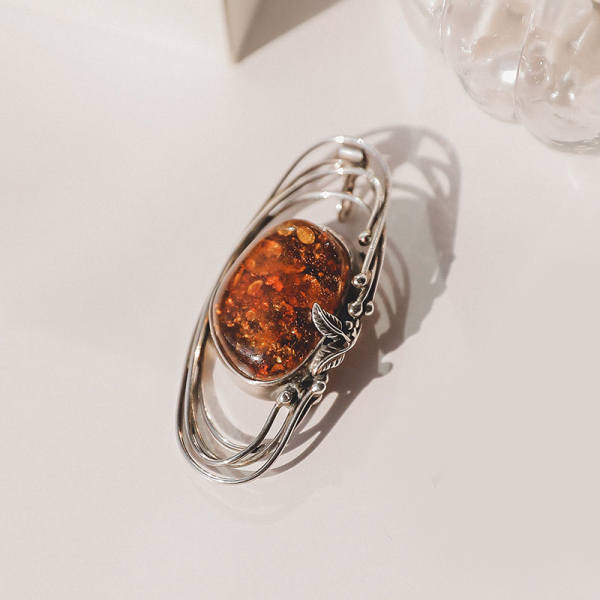 Jay Loren Baiday Jade Silver Brooch Bb0292 Pumpkin Stone
