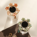 JayLoren Bvdayeza Onyx Flower Pearl Brooch Bb0370