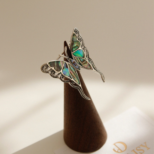 JayLoren Bavedge Jet Silver Butterfly Brooch Bb0401