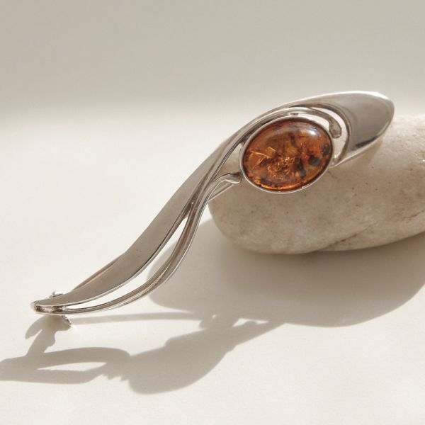 JayLoren Vendage Pumpkin Wave Gem Silver Brooch Bb0432