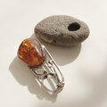 Jaye Loren Baiday Ji Pumpkin Gemstone Leaf Silver Brooch Bb0433
