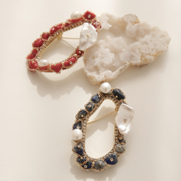 Jay Loren Bivedi Sea Coral Lapis Lazuli Pearl Brooch Bb0453