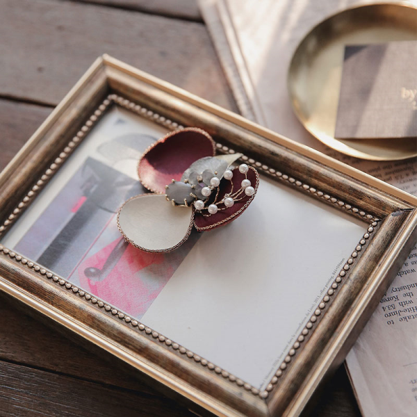 Jay Loren Bidadez Agate Gem Leather Flower Brooch Bh0122