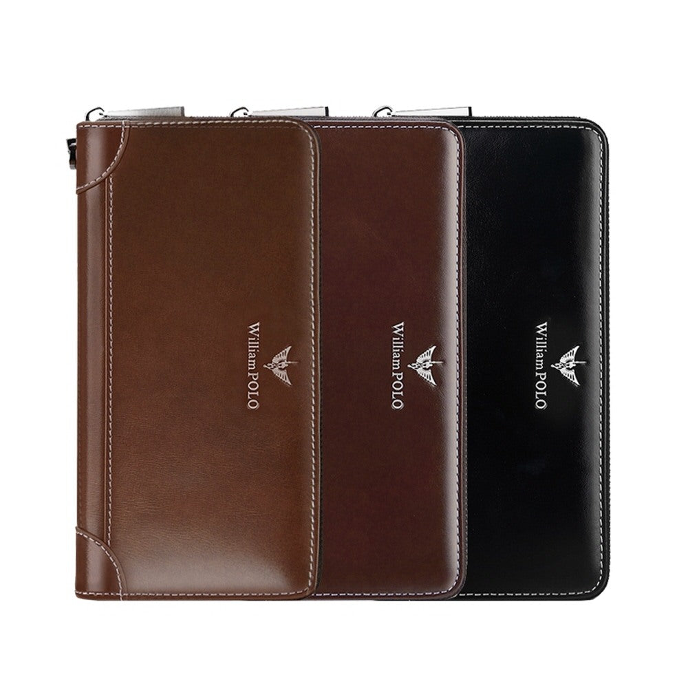 Baekstay B260W Men's Genuine Cow Leather Zipper Wallet Handbag Clutch