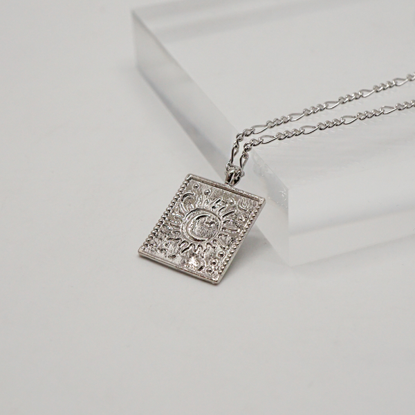 Amuelle 925Silver Antique Square Necklace AMWBN7114