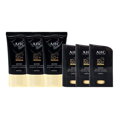 AHC Master's Aquaria Rich Sun Cream 60ml x3 + Rich Lipstick 22g x3