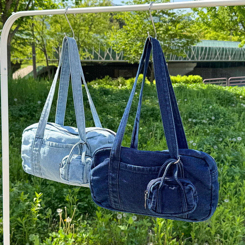 BlossomSteel OPM2406 denim soft boston shoulder bag + mini pouch