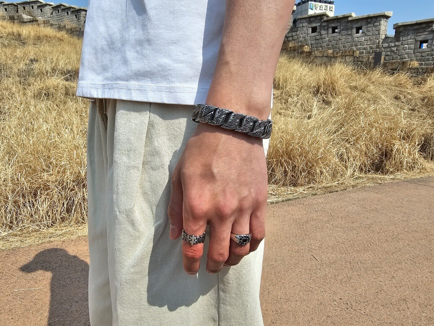 BlossomSteel SurgicalSteel 15MM ChromePattern Chain Bracelet