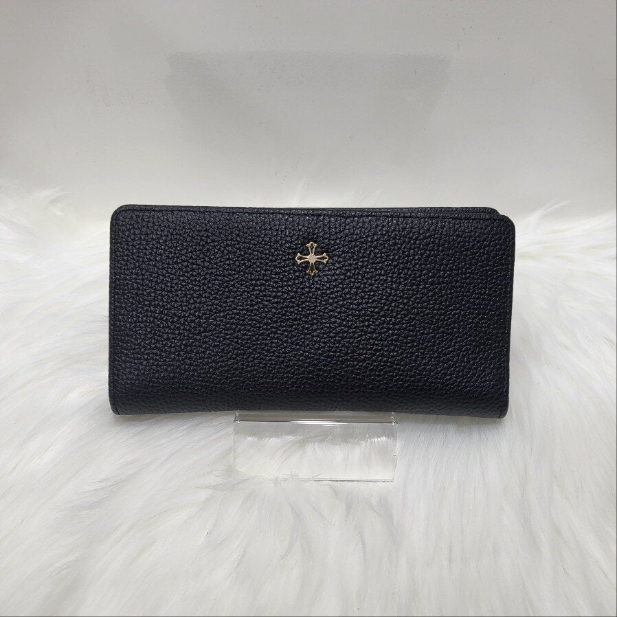 Monkcross gold logo leather women's wallet AW8055BLACKGJA