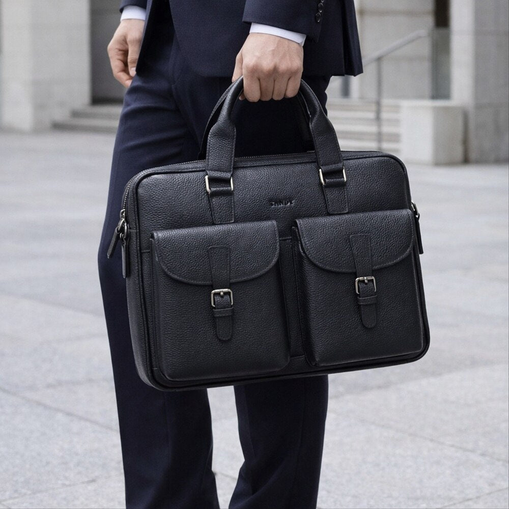 Tandy B25304YSB2 Men's Natural Leather Two-Pocket Briefcase