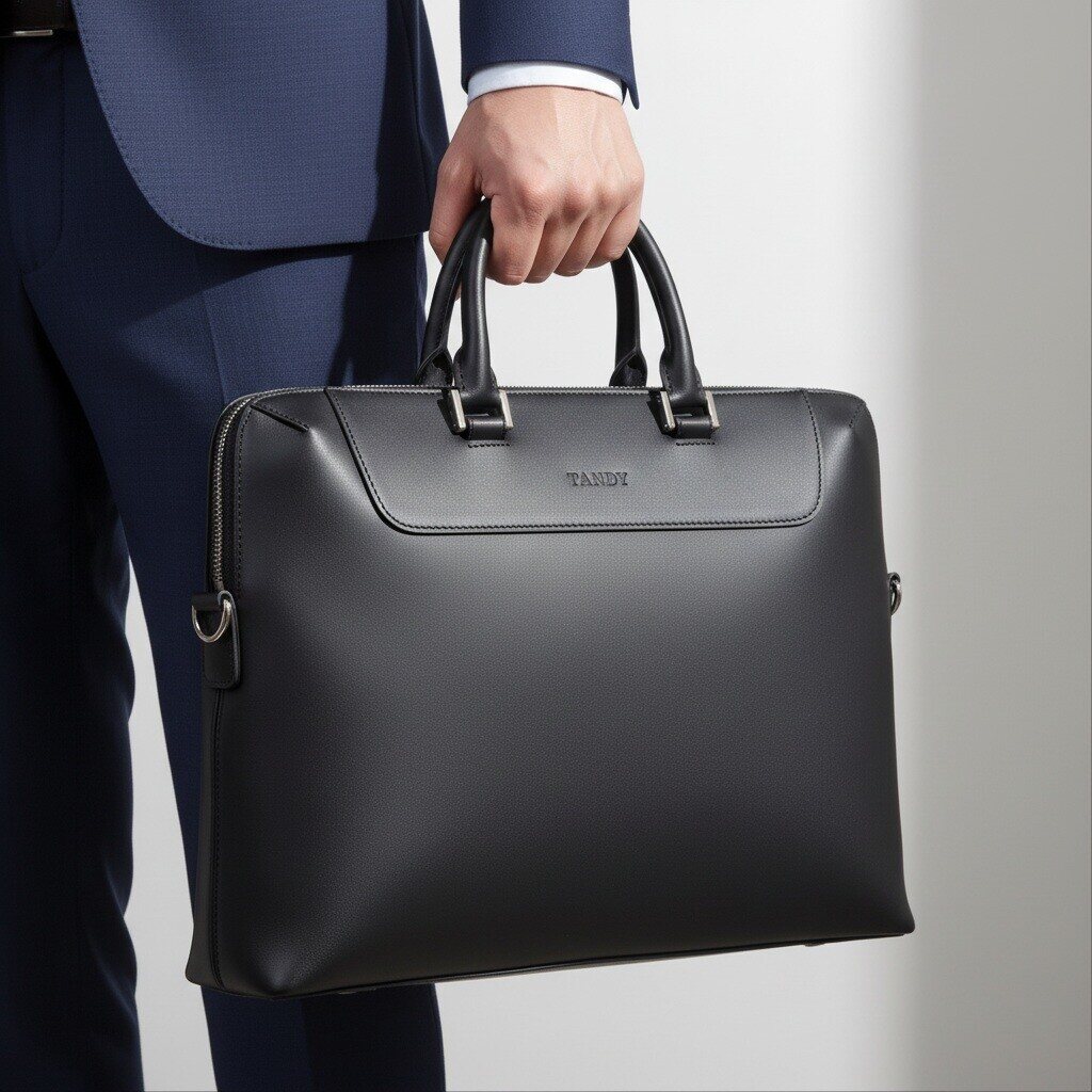 Tandy B5605305SB1 Men's Premium Leather Portfolio Crossbody Business Briefcase