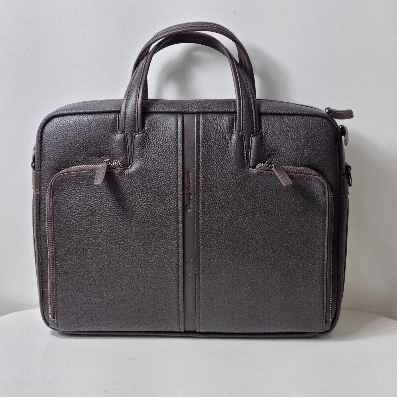 Tandy B5605904SB men's leather briefcase with two pockets and crossbody functionality business