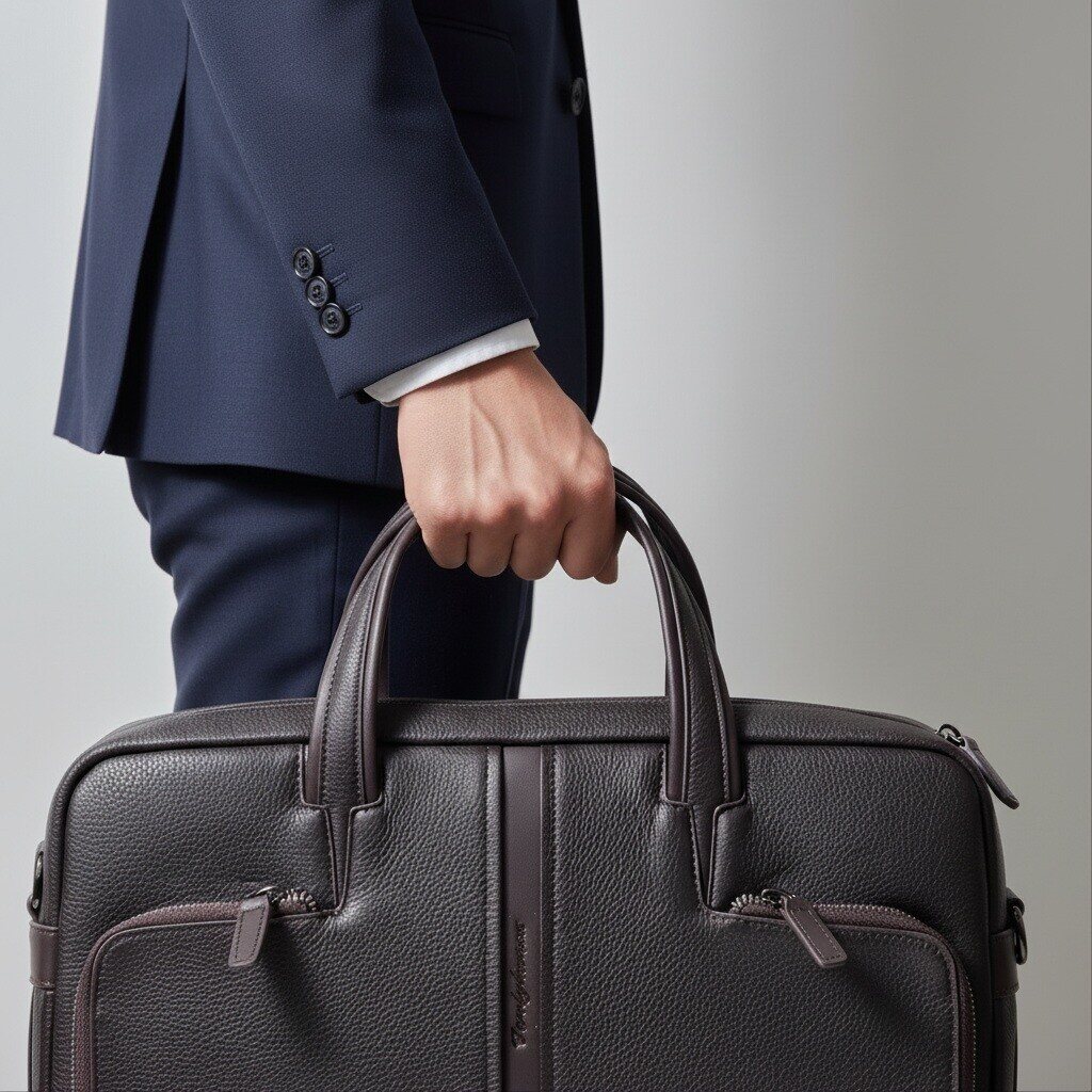 Tandy B5605904SB2 men's leather briefcase compatible with crossbody and shoulder use with two pocket