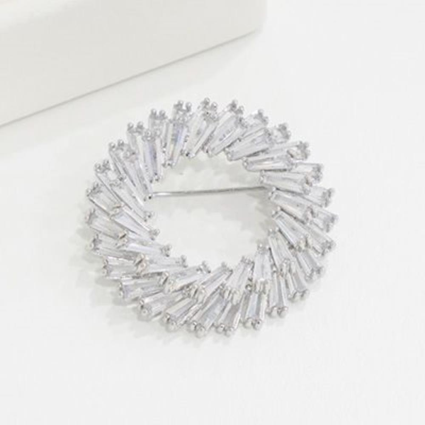 VY and W girl cubic solitaire brooch in silver tennis chain