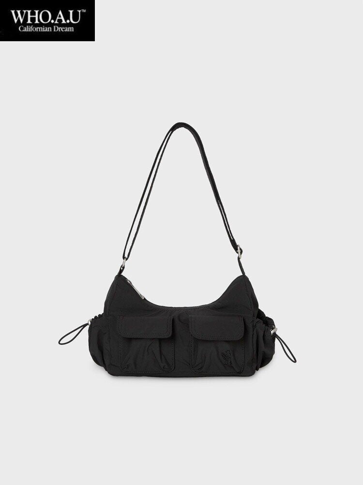 Huay W.H.O Double Pocket Hobo Bag(BLACK)-WHBGG2322AIC
