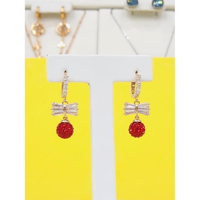 Rodem Jewelry Rodem Savezone05 Premium Swirl Ribbon Ball One Touch Earrings Red 2 RRDB24020237 44783