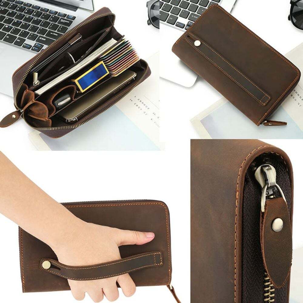 HS Life wallet money clip card holder men long wallet hand bag zipper card storage male leather