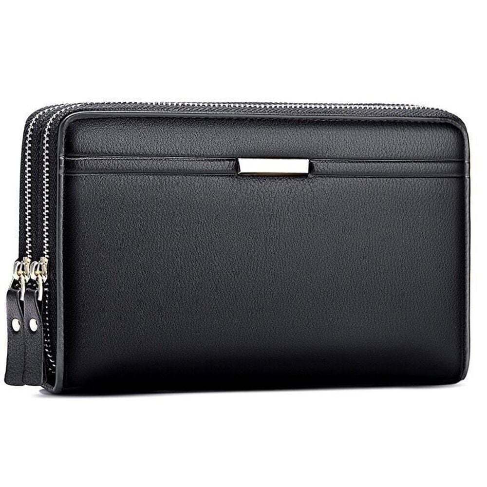 HS LIFE Wallet Money Clip Card Holder Men's Clutch Square Double Zipper Long Storage Daily Bag