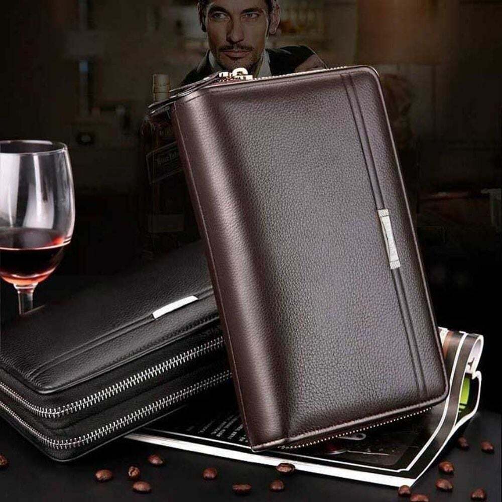 HS LIFE Men's Wallet Money Clip Card Holder Classic Double Zipper Clutch Storage Wallet
