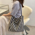 HS Life Eco Bag Canvas Bag Fabric Bag 3 Colors Men and Women Long Handle Striped Shoulder Bag