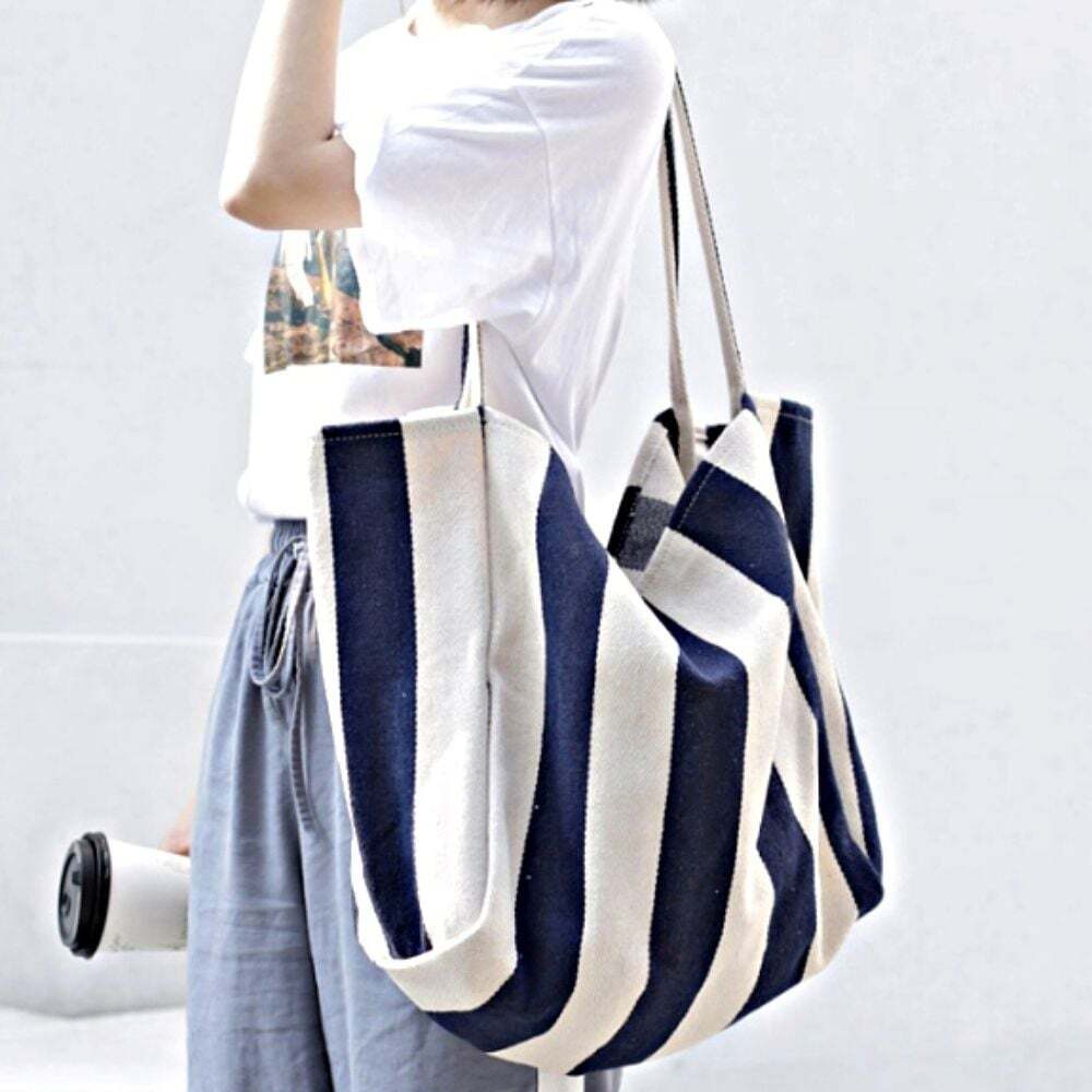 HSLife Eco Bag Canvas Bag Cloth Bag Travel Bag Shopping Bag Storage Striped