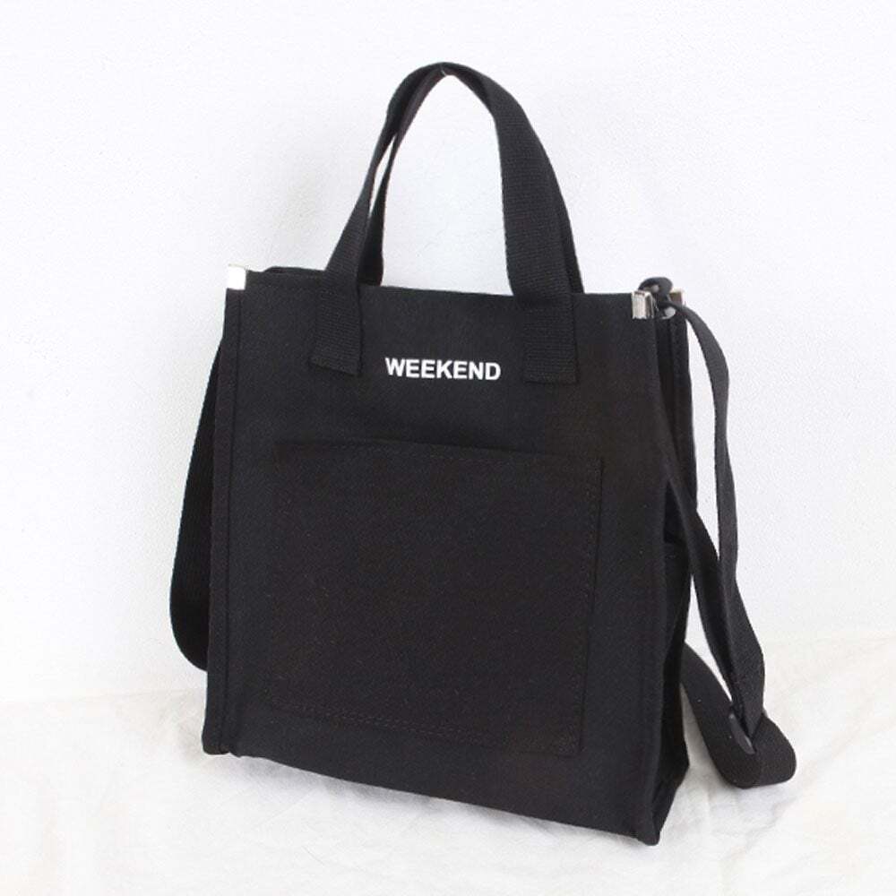 HS Life Eco Bag Canvas Cloth Cotton Crossbody Personal Item Bag Black