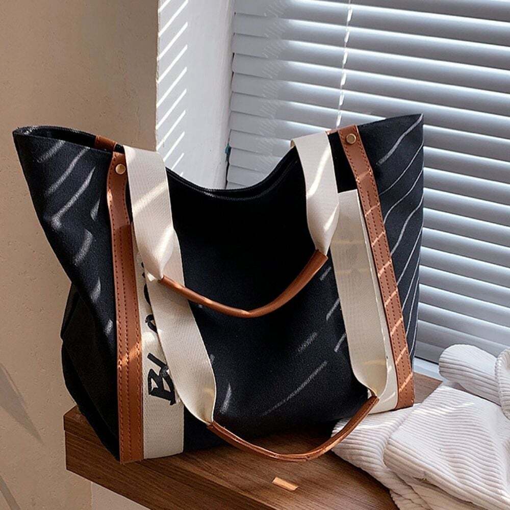 HS Life Eco Bag Canvas Shoulder Bag Women's Lettering Point Bag