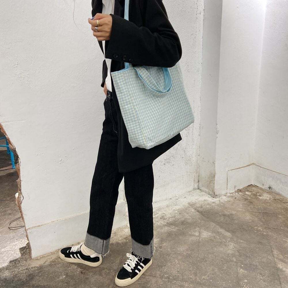 HS Life Eco Bag Canvas Tote Bag Pastel Double-Sided Shoulder Bag