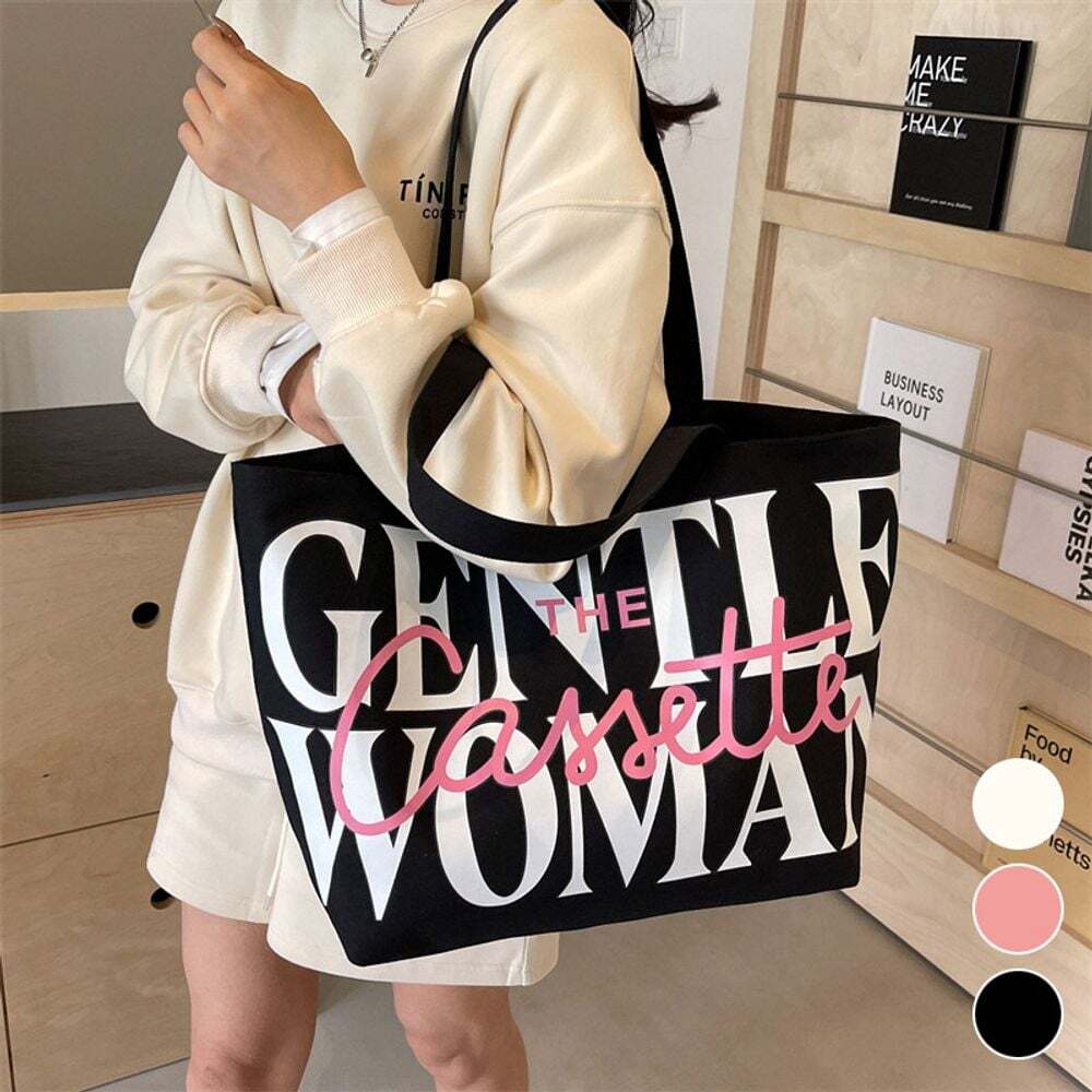 HS Life Eco Bag Canvas Bag Cloth Bag Women's Large Capacity Lettering Printing Shoulder Bag