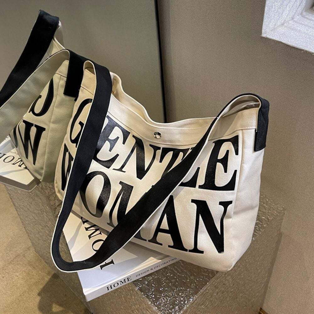 HSLife Eco Bag Canvas Bag Cotton Bag Woman Daily Shoulder Bags Student Travel Black