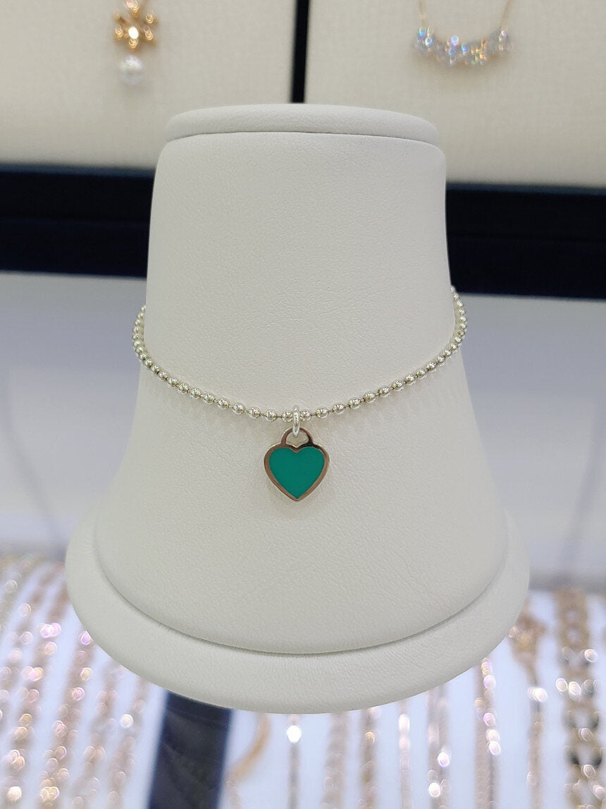 Pichichi Silver 925 Mint Heart Charm Thin Chain Bracelet 2mm 12SSBJH-586-2mm Plated