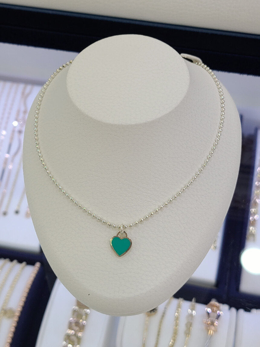 Pichichi pure/whole 925 silver mint heart bead chain necklace 2mm 12SSNJH-586-2mm unplated