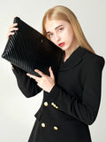 Studiosera cowhide V quilting chain clutch bag H16H511 3 colors