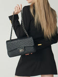 Studio Serra Cowhide V Quilted Chain Crossbody Bag H16H521 3color