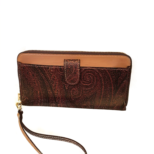 Cowhide Combi Long Wallet with Phone and Zipper