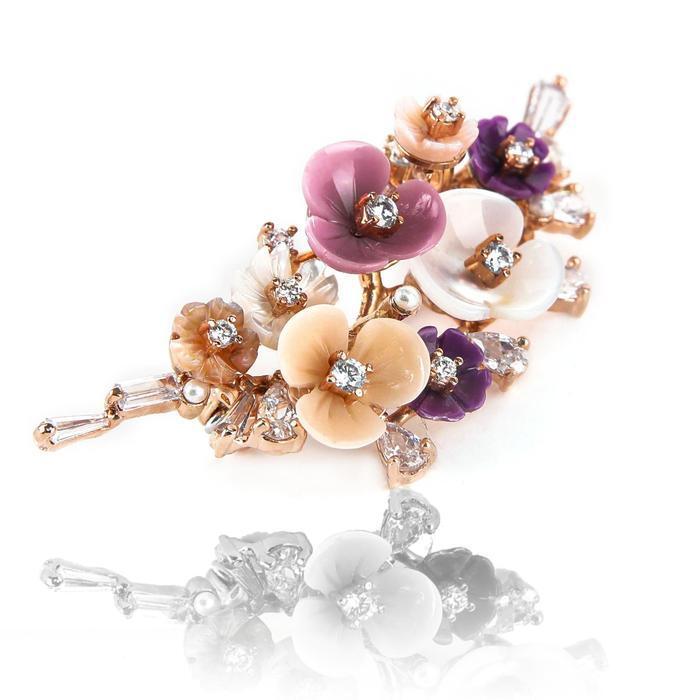 Seventhys [QN2TWW9656] abalone pin zirconia pearl brooch (36896255)